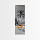 Poolside Palm, Tropical Escape, Resort Vibe, Orange Chair, Framed Canvas Print, Summer Wall Decor, Boho Art, Living Room Tropical Art