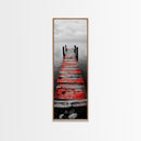 Red Dock, Still Water, Rustic Lake, Quiet Pier, Canvas Print, Bedroom Wall Art, Moody Lake Photography, Autumn Cabin Decor, Minimalist
