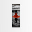 Woman in Red, Serene Lake, Moody Reflections, Dramatic Art Scene, Canvas Print, Bedroom Wall Art, Romantic Decor, Adventure Themed Ar