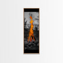 Towering Flame, Wild Fire Blaze, Dramatic Camp Scene, Canvas Print, Outdoor Wall Art, Autumn Adventure Decor, Rustic Nature Style