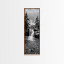 Waterfall Serenity, Mountain Stream Scene, Calming Nature Wall Art, Framed Canvas Print, Neutral Tones Decor, Bathroom or Spa Room Art