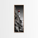 Red Lighthouse Art, Nautical Coastal Scene, Moody Seaside Decor, Framed Canvas Print, Ocean Wall Art, Bathroom or Office Accent