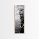 Ocean Cliff Edge, Rugged Coastline Art, Black White Landscape Print, Framed Canvas Print, Modern Seaside Office Wall Decor, Moody Landscape