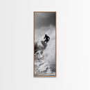 Surfer Wave, Extreme Sports, Ocean Power, Surf Culture, Dynamic Motion Shot, Framed Canvas Print, Coastal Teen Bedroom Wall Art