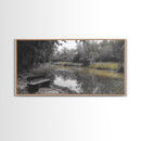 Tranquil Forest, Peaceful Pond, Autumn Riverbank, Framed Canvas Print, Nature Photography, Entryway Art, Fall Vibes, Rustic Wall Decor