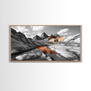 Glacial Canyon, Orange Reflection, Monochrome Mountain, Fall Landscape, Framed Canvas Print, Rustic Wall Decor, Adventure Photography