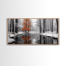 Orange Tree, Snow Forest, Winter River, Autumn Contrast, Canvas Print, Fall Wall Decor, Living Room Art, Nature Photography, Moody Art