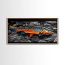 Rainbow Trout, Colorful Fish, Bold Patterns, River Stream – Framed Canvas Print, Fishing Wall Art, Cabin Decor, Rustic Wildlife