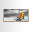 Chair Seaside, Colorful View, Coastal Relaxation, Minimalist Beach, Framed Canvas Print, Sunroom Wall Art, Summer Beach Escape