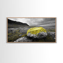 Yellow Moss Rock, Moody Nature Photography, Icelandic Landscape Art, Wilderness Inspired Canvas Print, Rustic Cabin Wall Decor