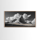 Dramatic Peak, Cloudy Sky, Monochrome Nature, Canvas Print, Minimalist Mountain Wall Art, Office Decor, Black White Landscape
