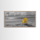 Yellow Chair, Tranquil Beach, Ocean Horizon, Canvas Print, Minimalist Beach Wall Art, Guest Room Decor, Calm Coastal Scene