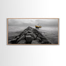Ship At Sea, Yellow Boat, Ocean Journey, Nautical Photography, Canvas Print, Coastal Wall Art, Bathroom Decor, Minimalist Ocean Art