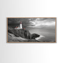 Lighthouse Ocean Storm, Coastal Cliff Light, Framed Canvas Print, Nautical Wall Art, Beach House Decor, Dramatic Sky Scene, Office Art