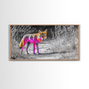 Neon Fox Portrait, Vibrant Wildlife Path Scene, Bright Nature Animal, Framed Canvas Print, Bedroom Wall Art, Psychedelic Animal Style