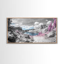 Surreal Landscape, Pink Trees, Mountain Lake, Framed Canvas Print, Fantasy Nature Art, Dreamy Decor, Bedroom Wall Art, Nature Surrealism