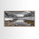 Snow River Scene, Winter Landscape, Peaceful Stream, Framed Canvas Print, Rustic Cabin Decor, Nature Wall Art, Minimalist Winter Aesthetic