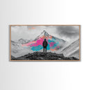 Rainbow Mountain, Vibrant Summit, Hiker Adventure, Canvas Print, Surreal Landscape Art, Wanderlust Wall Decor, Modern Office Artwork