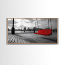 Red Swing, Skyline View, Urban Romance, Canvas Print, Cityscape Wall Art, Modern Minimalist Decor, Contemporary Bedroom Accent