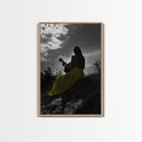 Yellow Dress, Guitar Girl, Sunset Silhouette Scene, Framed Canvas Print, Boho Music Lover Wall Art, Bedroom Fall Vibes Decor