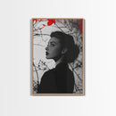 Noir Beauty, Red Accent Leaves, Dramatic Woman Profile, Framed Canvas Print, Glamour Wall Art, Gothic Bedroom Decor, Monochrome Style