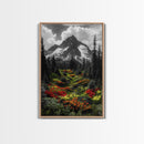 Mountain Flowers, Nature Trail, Alpine Beauty, Evergreen Path, Framed Canvas Print, Landscape Photography, Cabin Wall Art, Nature Decor