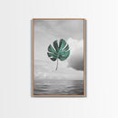 Monstera Leaf, Ocean Breeze, Tropical Minimalism, Floating Leaf, Framed Canvas Print, Modern Bathroom Art, Boho Decor, Tropical Wall Art