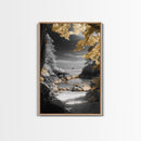 Yellow Trees, Autumn Beach, Ocean View, Framed Canvas Print, Nature Photography, Fall Landscape Wall Art, Coastal Living Room Decor