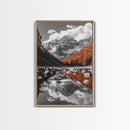 Mountain Reflections, Autumn Pines, Glacial Water Scene, Framed Canvas Print, Fall Landscape Wall Art, Nature Lover Home Decor
