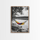 Hammock Lake Scene, Peaceful Nature Art, Fall Outdoors, Relaxed Escape, Framed Canvas Print, boho decor, bedroom art, cozy wall print