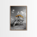 Lifeguard Tower Yellow, Beach Escape, Summer Vibe Art, Ocean Watch Post, Framed Canvas Print, coastal home decor, beach house wall art