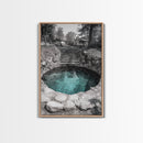 Hidden Spring Pool, Stone Garden Scene, Tranquil Nature Print, Zen Wall Decor, Framed Canvas Print, Minimalist Bathroom Wall Art