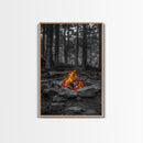 Campfire Glow, Cozy Flames, Autumn Wall Art, Framed Canvas Print, Nature Photography, Rustic Decor, Living Room Cabin Aesthetic