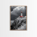 Stormy Lighthouse, Red Roof, Dramatic Coastline, Canvas Print, Coastal Wall Decor, Nautical Art, Living Room Wall Art, Rustic Home Art