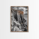 Rugged Cliff Coast, Ocean Rocks, Dramatic Sky, Seaside View, Framed Canvas Print, Coastal Decor, Living Room Wall Art, Earthy Tones