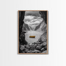 Yellow Boat, Mountain Lake, Serene Fjord Scene, Framed Canvas Print, Minimalist Wall Art, Nature Landscape, Scandinavian Decor