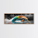 Color Splash Dolphin, Ocean Leap, Vibrant Marine, Joyful Moment — Canvas Print, Bathroom Decor, Beach House Wall Art, Pop Art Style