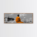Solitude in Nature, Orange Robe Figure, Mindful Meditation Scene, Canvas Print, Boho Landscape, Zen Room Wall Art, Office Wall Decor