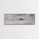 Winter Fishing, Ice House, Snowy Sky, Arctic Chill, Framed Canvas Print, Cabin Wall Art, Minimalist Winter Decor, Monochrome Scene