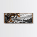 Twisted Tree, Rugged Coast, Autumn Forest, Framed Canvas Print, fall wall art, rustic nature print, living room decor, woodland landscape