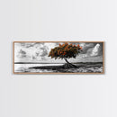 Mangrove Tree, Coastal Roots, Windswept Shore, Stormy Sky, Framed Canvas Print, Entryway Wall Art, Tropical Nature Art, Minimalist Style