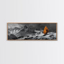 Lone Golden Tree, Snowy Mountains, Dramatic Sky, Canvas Print, Winter Wall Art, Moody Landscape, Minimalist Home Decor