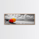 Red Yellow Umbrella, Beach Art, Summer Decor, Modern Coastal Print, Framed Canvas Print, Minimalist Wall Art, Bathroom or Hallway Decor