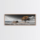 Prairie Cabin, Golden Tree, Rural Landscape, Open Sky, Framed Canvas Print, Country Decor, Farmhouse Wall Art, Rustic Bedroom Style