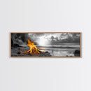 Beach Bonfire Glow, Autumn Coastal Scene, Campfire Photography, Canvas Print, Rustic Living Room or Cabin Wall Art, Fall Decor