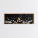 Stone Circle, Night Fire, Forest Blaze, Cozy Gathering, Canvas Print, Wilderness Wall Art, Fall Camping Decor, Rustic Cabin Style