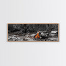 Ember Campfire, Twilight Glow, Nature Heat, Forest Shadows, Framed Canvas Print, Outdoor Wall Art, Fall Rustic Decor, Adventure Accent