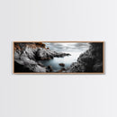 Hidden Rocky Cove, Tranquil Ocean View, Majestic Seascape, Framed Canvas Print, Nature Inspired Wall Art, Bedroom Coastal Decor