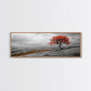 Red Tree, Hilltop Vista, Fall Landscape, Vibrant Nature, Framed Canvas Print, Autumn Wall Art, Living Room Nature Photography
