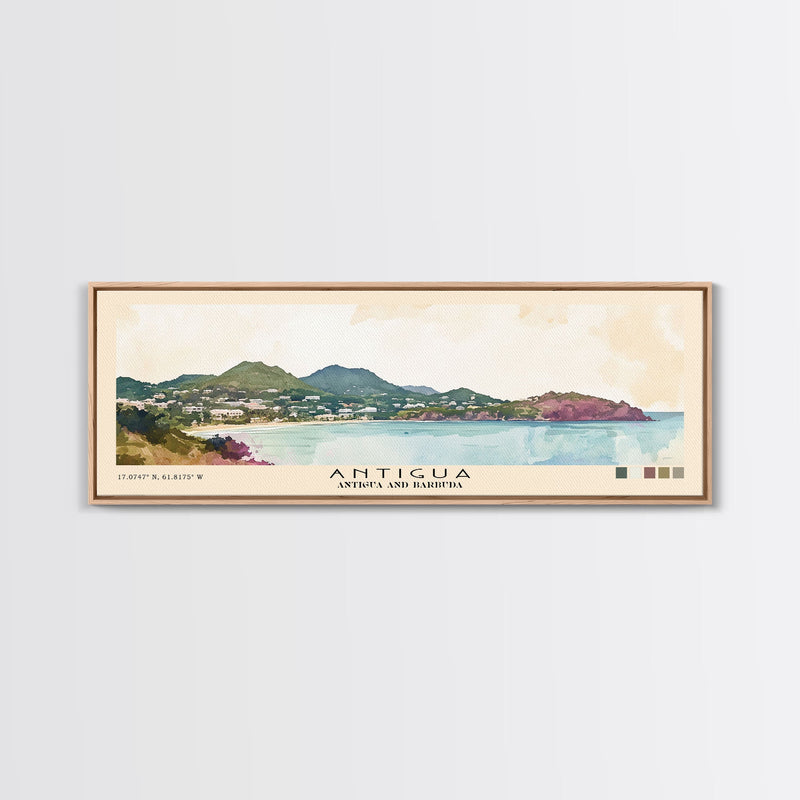 Antigua, Antigua and Barbuda Watercolor Beach Print, Vacation Gift, Antigua and Barbuda Wall Art, Framed Canvas Print, Framed Beach Painting